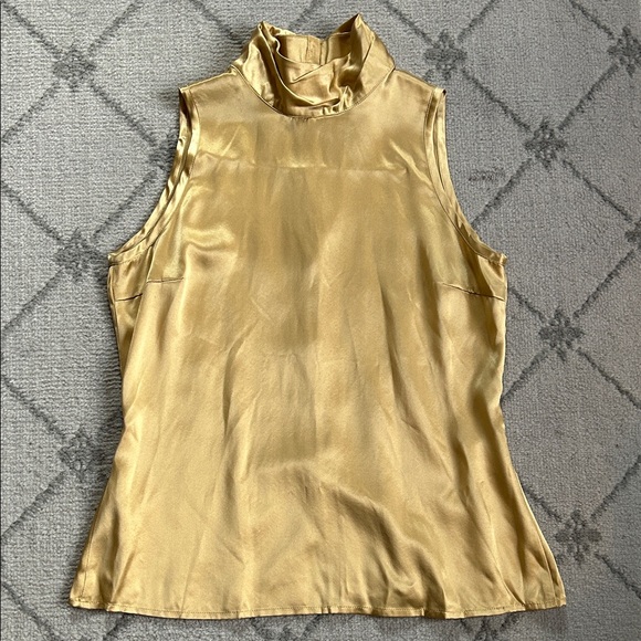 Petite Sophisticate Gold High-Neck Button Back Sleeveless Silk Blouse - Picture 1 of 8